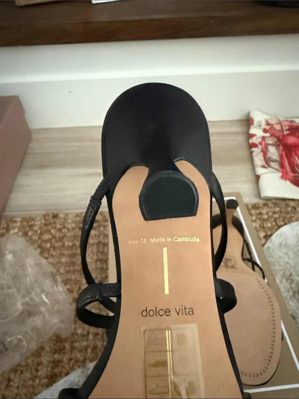 Dolce Vita Black Rose-Accent Strappy Heels